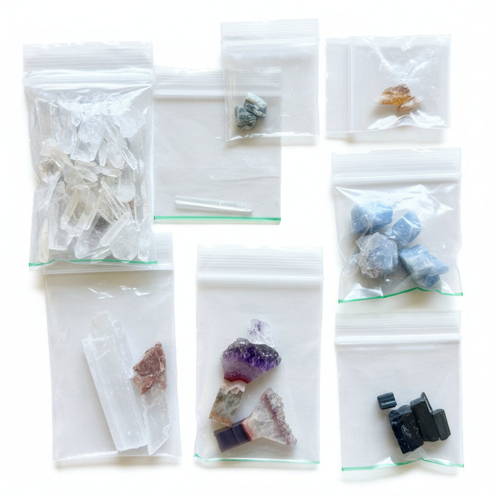 Raw Crystal Set: 18 Quartz Selenite Aquamarine Ilvaite & More