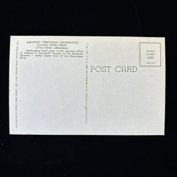 Vintage Postcard Washington Hand Press Newspaper Printing Arkansas Little Rock