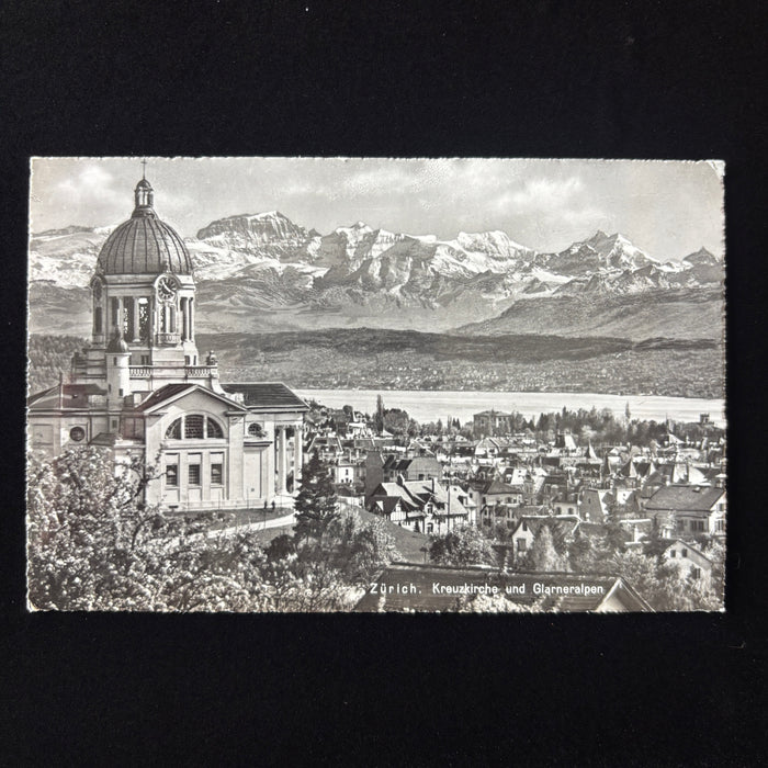 Antique Postcard Zurich Kreuzkirche Glarneralpen Switzerland Snow Alps Church