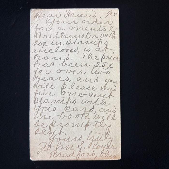 Antique Postal Card 1910 Mental Arithmetic Mail Order John S Royer Bradford OH