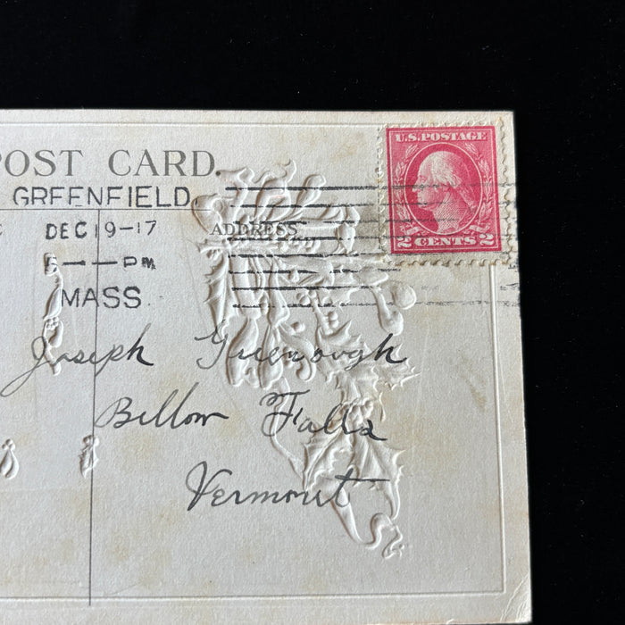 Antique Postcard 1917 Greenfield Mill Town Christmas Mistletoe Banish Melancholy