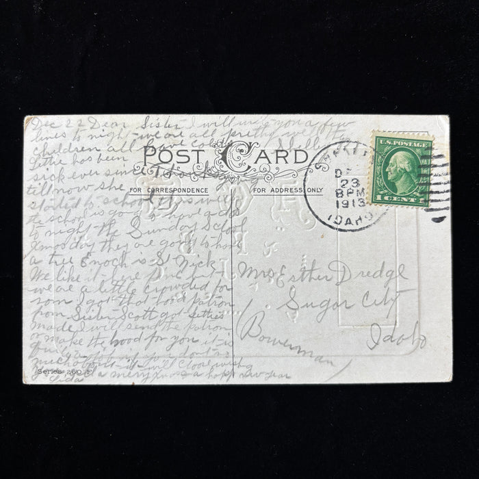 Antique Postcard 1913 Sugar City Idaho Christmas Embossed Dense Holiday Letter
