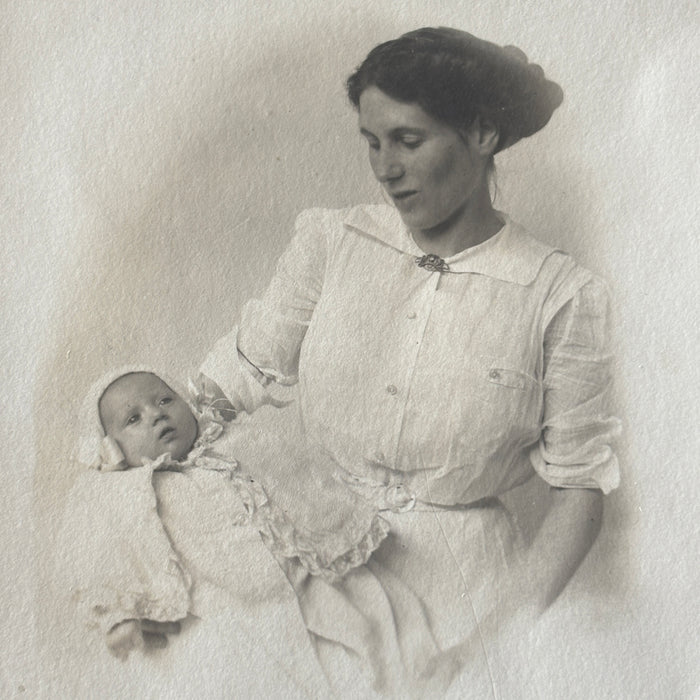Antique Postcard RPPC Edwardian Mother Baby Studio Vignette Pompadour Fashion