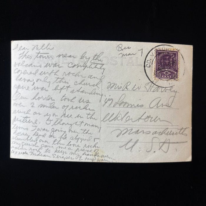 Vintage Postcard 1940s RPPC Parangaricutiro Mexico Volcano Lava Church Horseback