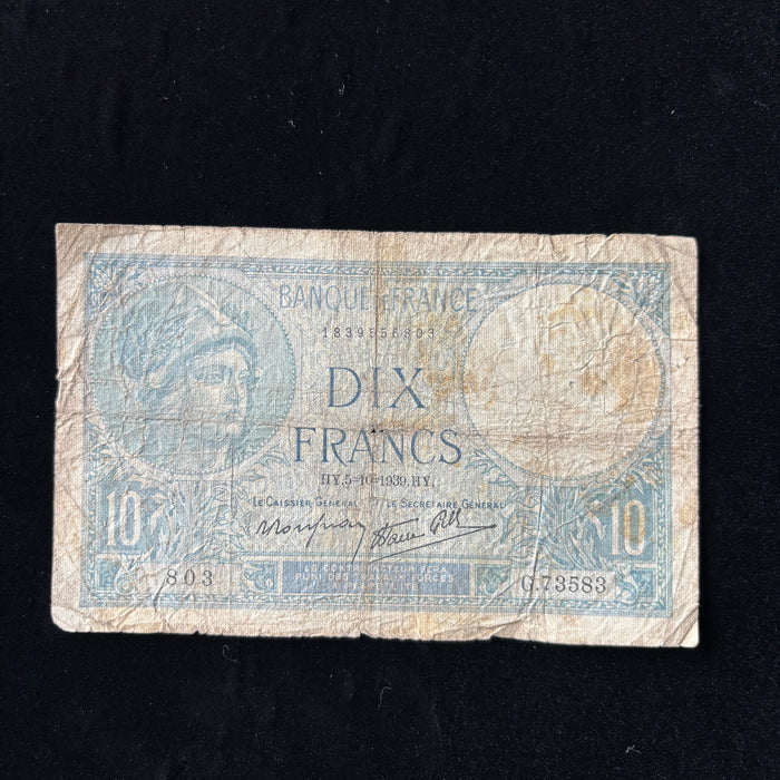 Vintage Banknote Set WWII France Allied 2 & 10 Francs Goddess Miner Lot 3 Pcs