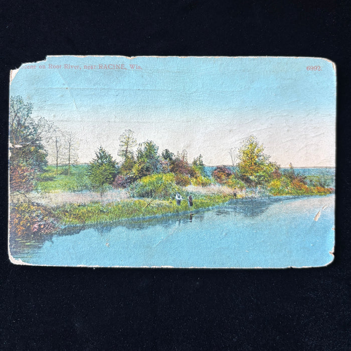 Antique Postcard 1911 Dandy Deltiology Fishermen Root River Racine Wisconsin