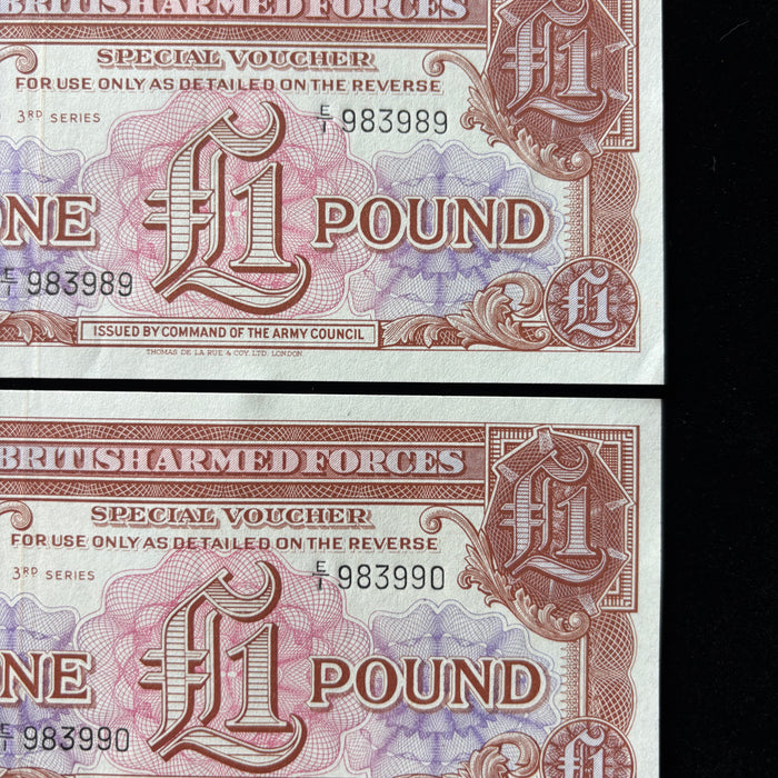 Vintage Banknote 1956 Set Suez Crisis British Armed Forces £1 Consecutive E/1 UNC