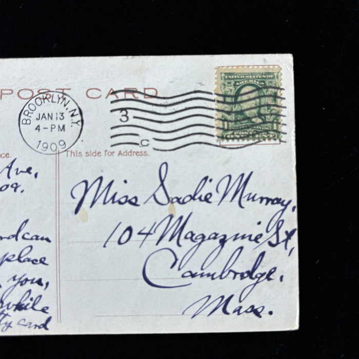 Antique Postcard 1909 Art Nouveau Bend In The River Mauer Brooklyn NY Canoe Man