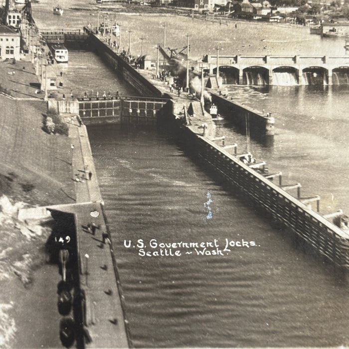 Vintage Postcard RPPC 1930 Seattle US Government Locks Maritime Social History