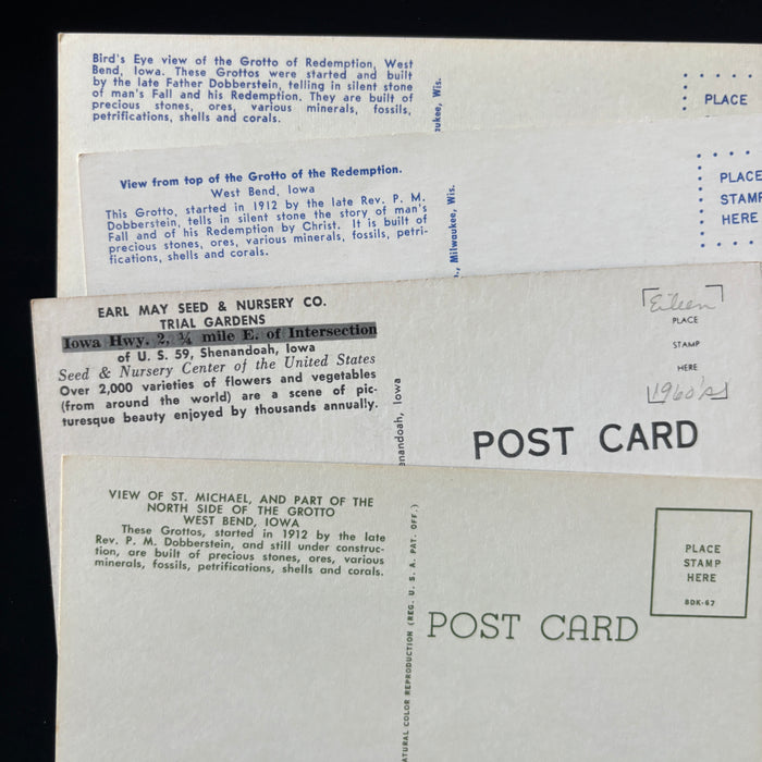 Vintage Postcard Lot Grotto Redemption West Bend Earl May Gardens Religious Iowa