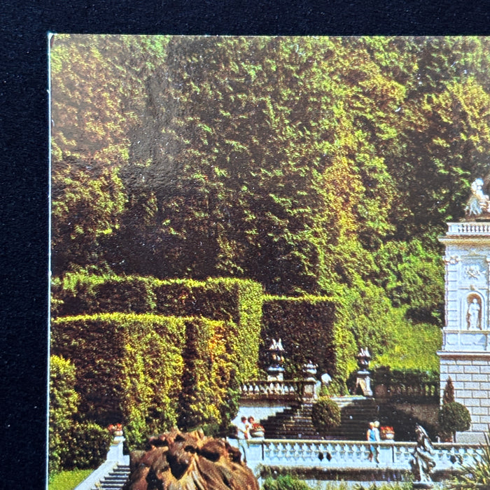 Vintage Postcard King Ludwig Gold Garden Fountain Lion Germany Castle Linderhof