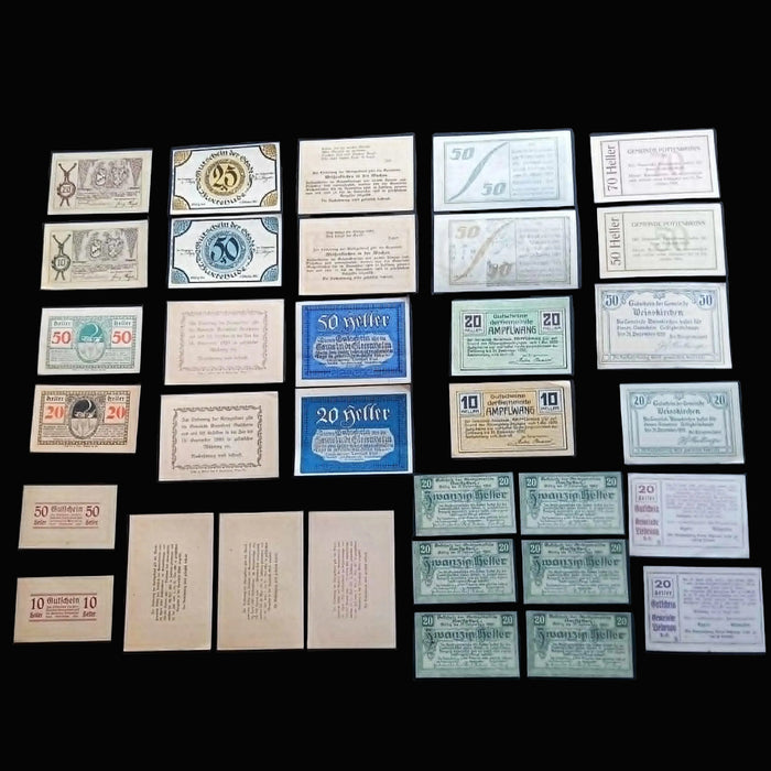 Antique Banknote Notgeld 33pc Matching Region Set Austria Germany WW1 Emergency Money