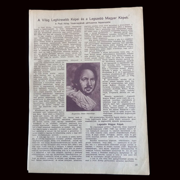 Vintage Ephemera 1930 János Kupeczky Portrait A Pesti Hírlap Vasárnapja Print