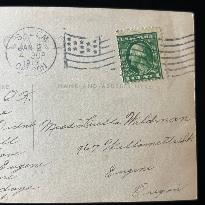 Antique Postcard 1913 RPPC Lost Salem Oregon Armory Military Castle Street Scene