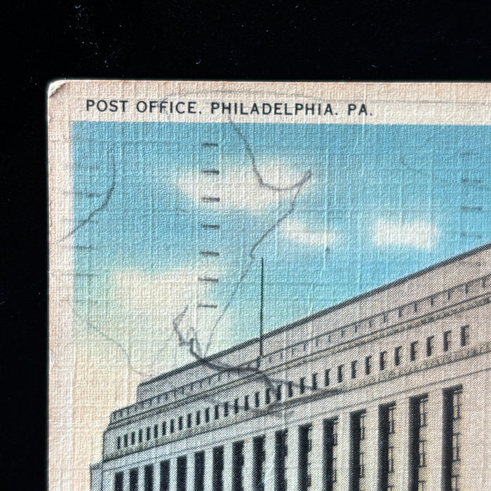 Vintage Postcard 1941 Philadelphia Post Office Defense Bonds Autogiro Roof