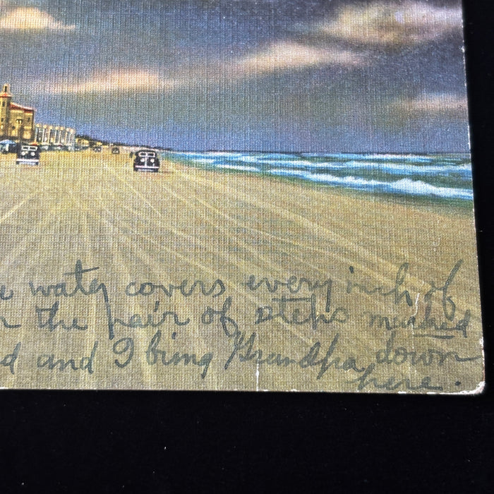 Vintage Postcard 1952 Daytona Beach Florida Racing Speed Autos Moonlight Drive