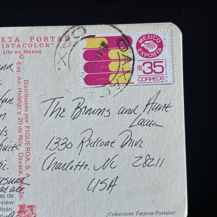 Vintage Postcard 1985 Oaxaca Mexico Monte Alban Ruins Turok Exporta Solo Stamp