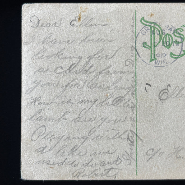 Antique Postcard 1912 Sporty Dog Little Lamb Denmark Jensen Green Bay WI Lodge