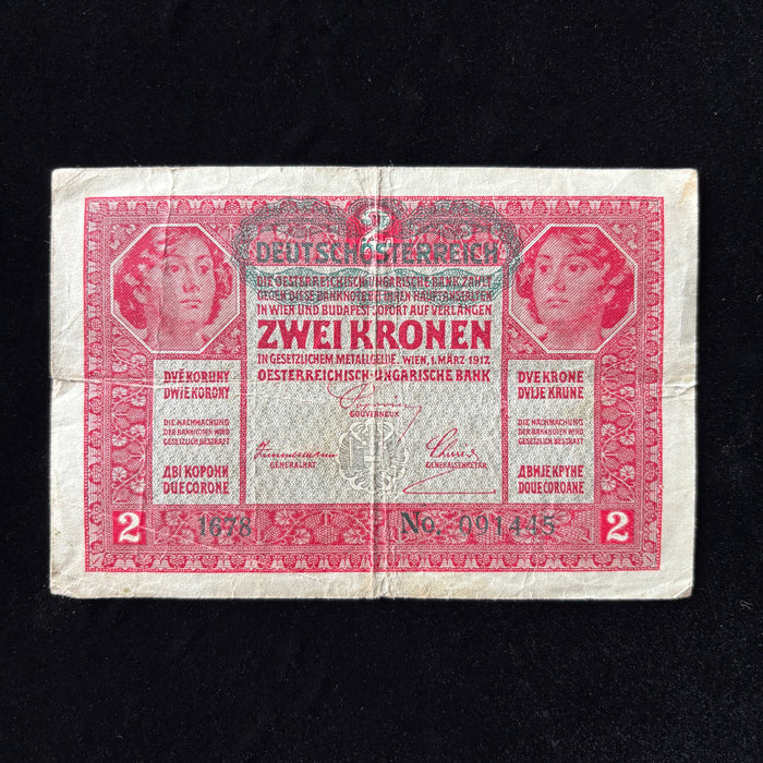 Antique Banknote 1916 Set Austro-Hungarian Deutschosterreich Overprint Kronen Lot 2pc
