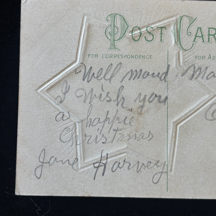 Antique Postcard 1913 Christmas Greeting Boy Sheep Star Embossed Osawatomie KS