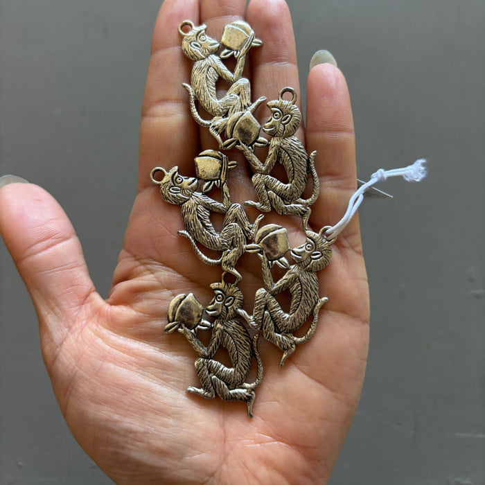 Metal Charm Bundle: 5 Silver Monkey Coconut Pendants