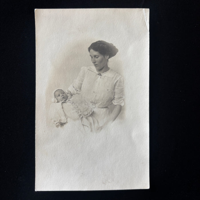 Antique Postcard RPPC Edwardian Mother Baby Studio Vignette Pompadour Fashion