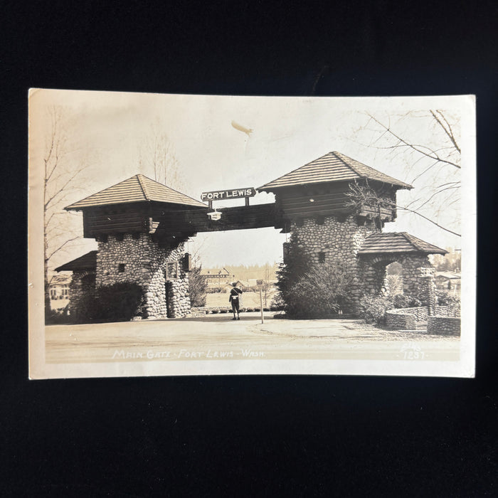 Vintage Postcard RPPC Blimp Fort Lewis WA Main Gate Military Army Base Pre-WWII