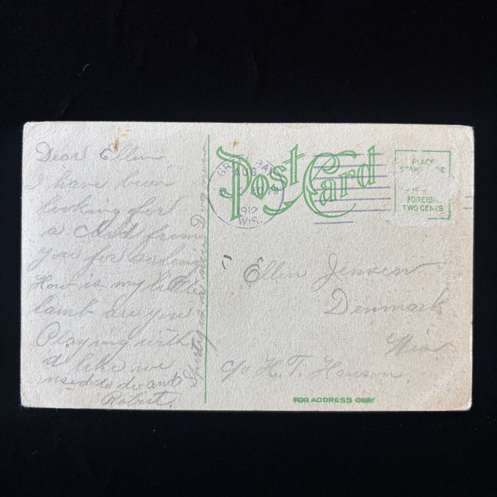 Antique Postcard 1912 Sporty Dog Little Lamb Denmark Jensen Green Bay WI Lodge