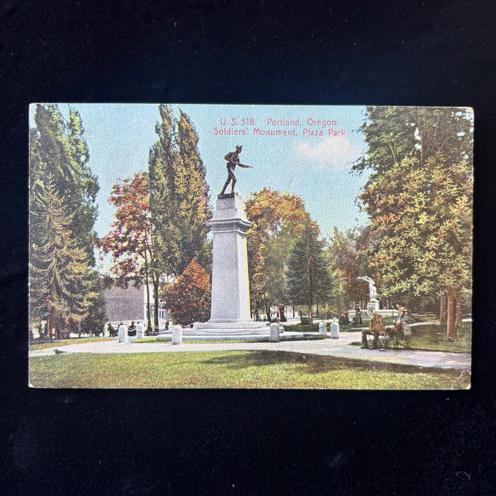 Antique Postcard 1908 Soldiers Monument Portland Oregon Bench People Hillsboro