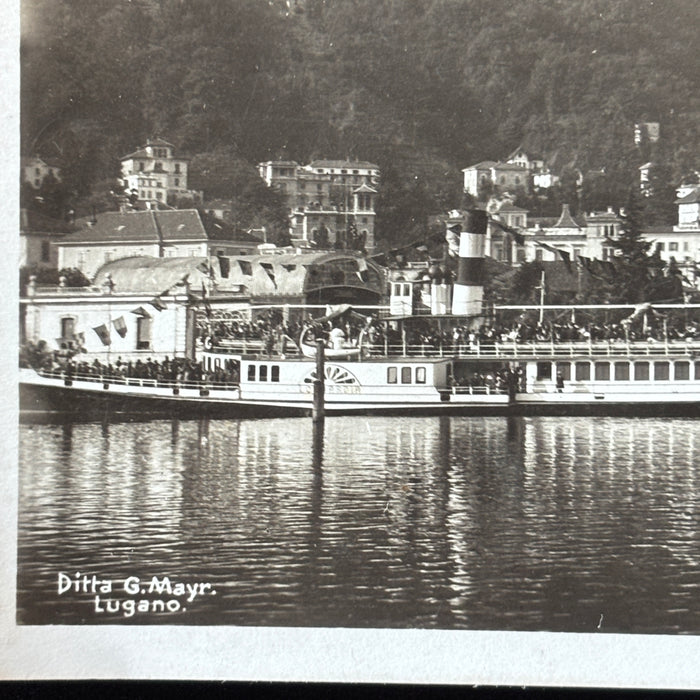 Vintage Postcard RPPC Swiss Lake Steamboat Transport Locarno Lake Maggiore
