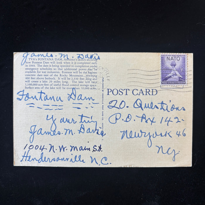 Vintage Postcard 1952 Fontana Dam Architect Sketch Power House North Carolina