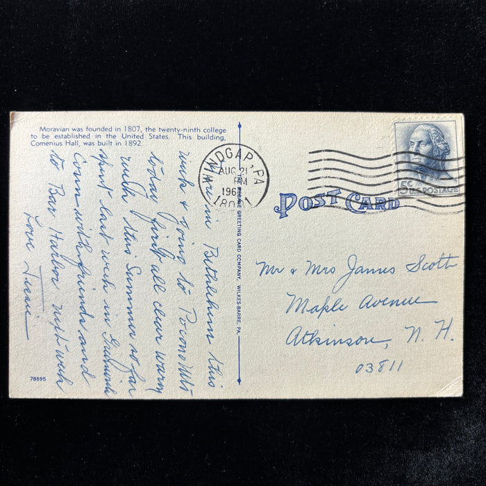 Vintage Postcard 1961 East Coast Travel Journal Moravian College Bethlehem PA