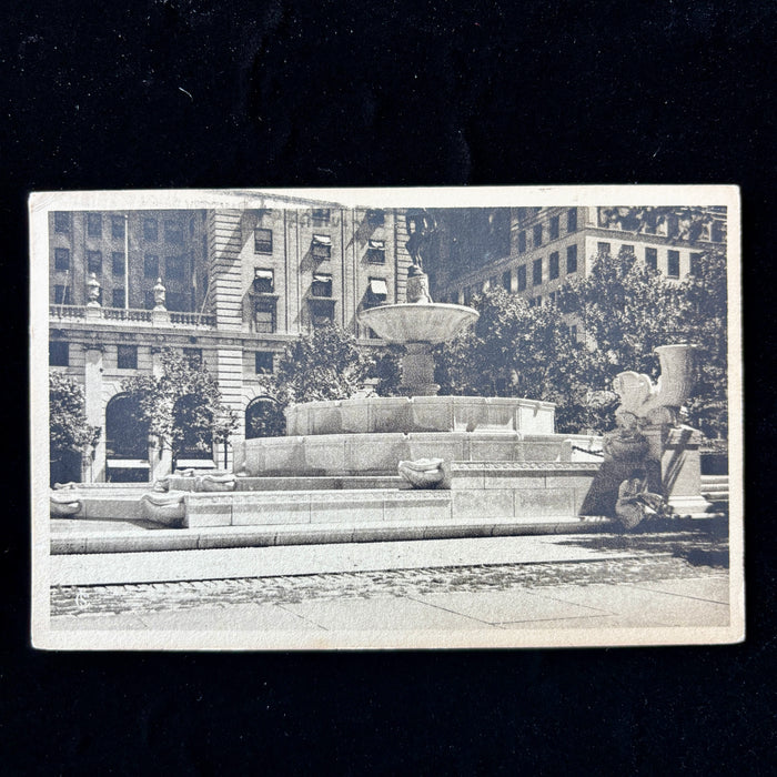 Vintage Postcard 1938 Shady Lady New York City Plaza Fifth Ave Pulitzer Fountain