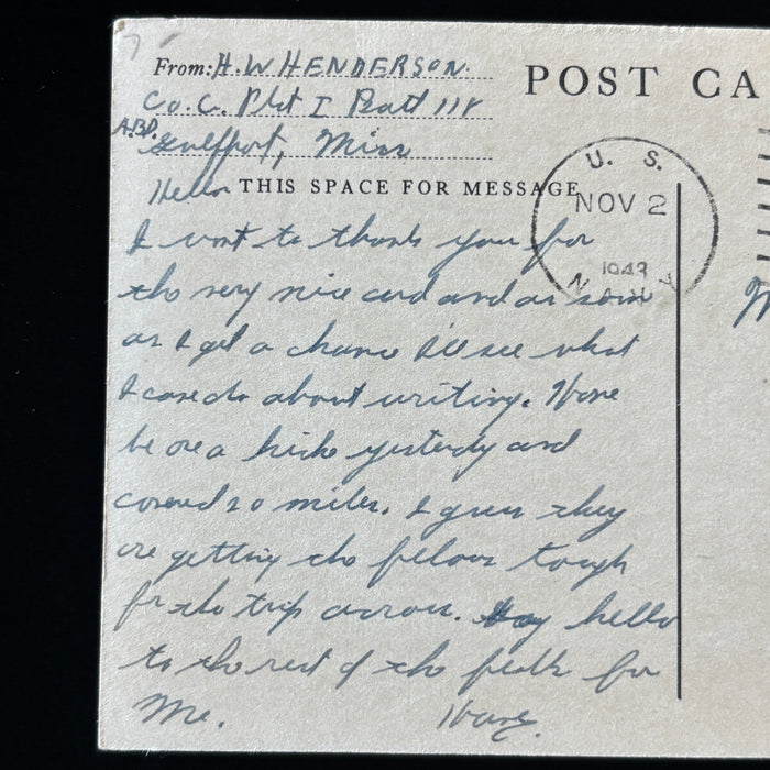 Vintage Postcard 1943 WWII US Navy Seabees Gulfport 114th Construction Battalion