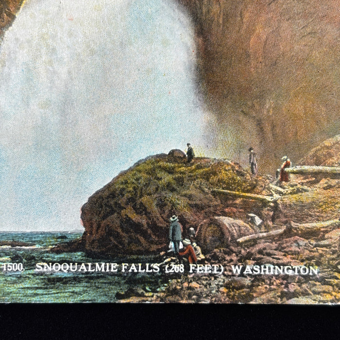 Vintage Postcard 1926 Snoqualmie Waterfall Tourists Social Hikers Washington