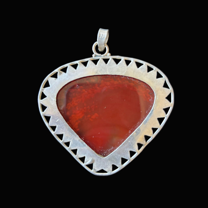 Carnelian Pendant Orange Shield Sterling Silver Statement