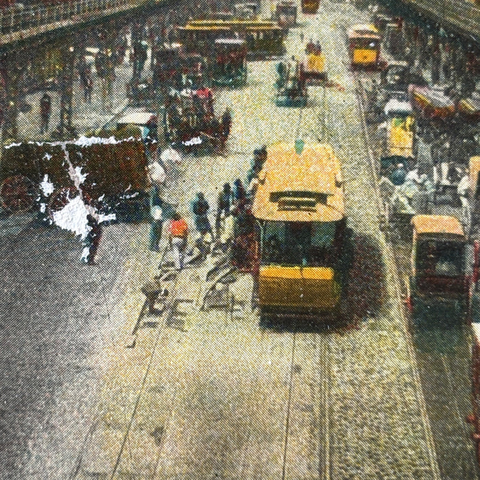 Antique Postcard 1907 NYC Bowery Trolley Horse Cart Manhattan Street Life