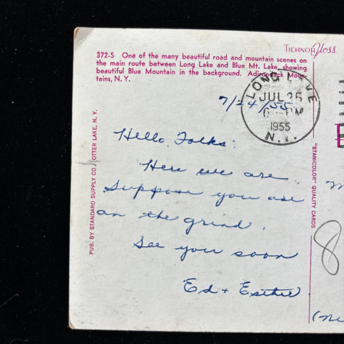 Vintage Postcard 1953 "On the Grind" Adirondacks NY Red Car Scenic Mountains