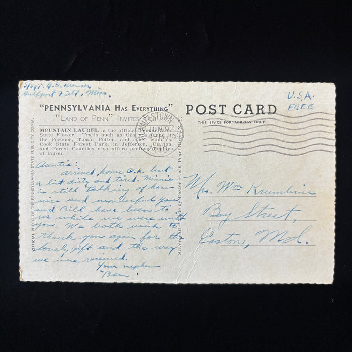 Vintage Postcard 1948 Soldier Mail Dirty Tired Gulfport Army Mountain Laurel PA