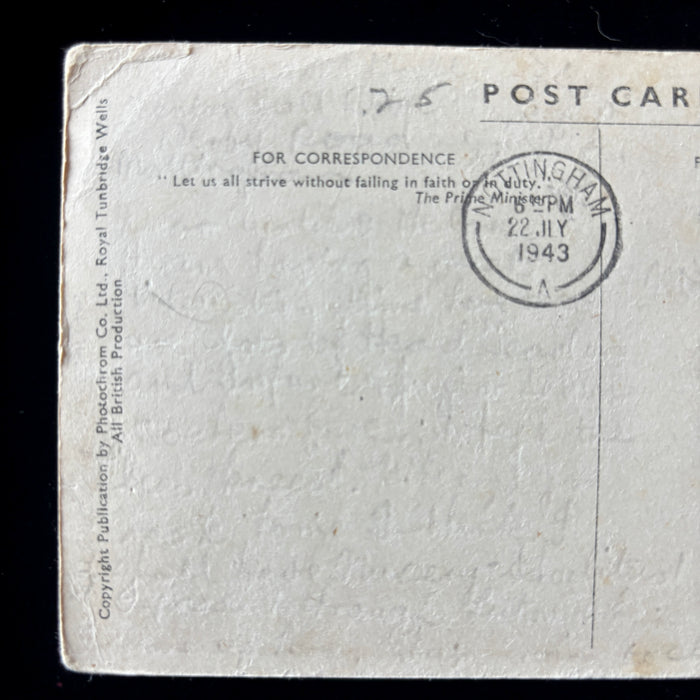 Vintage Postcard 1943 Nottingham Castle Churchill War Quote Post Early Slogan UK