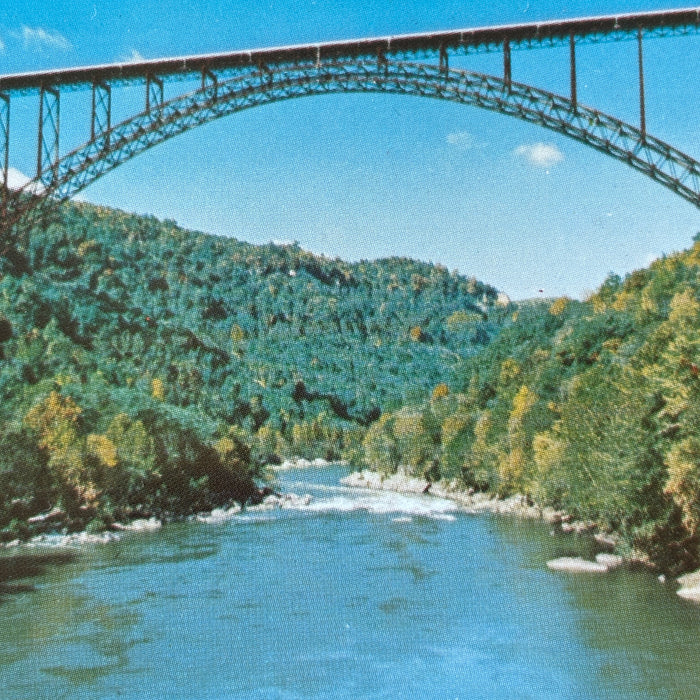Vintage Postcard West Virginia New River Gorge Bridge Fayetteville Route 19 Mtns
