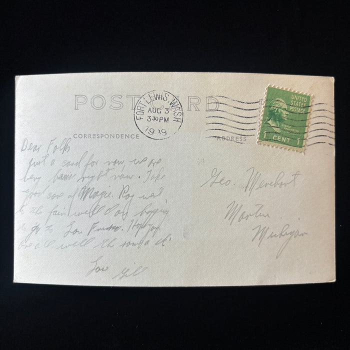 Vintage Postcard RPPC Blimp Fort Lewis WA Main Gate Military Army Base Pre-WWII