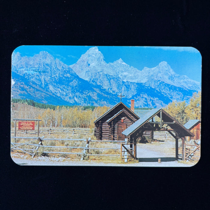 Vintage Postcard Log Chapel Transfiguration Snow Mountain Grand Teton Park WY