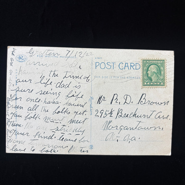 Antique Postcard 1922 Dad Seeing Life Touring Car Grafton Post Office WV Flag