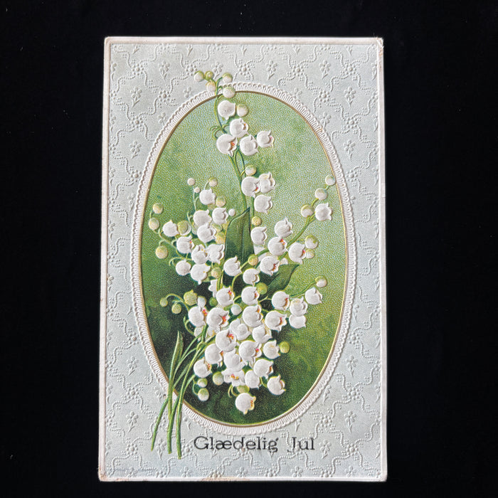 Antique Postcard Glaedelig Jul Lily of Valley Embossed Christmas Danish Denmark