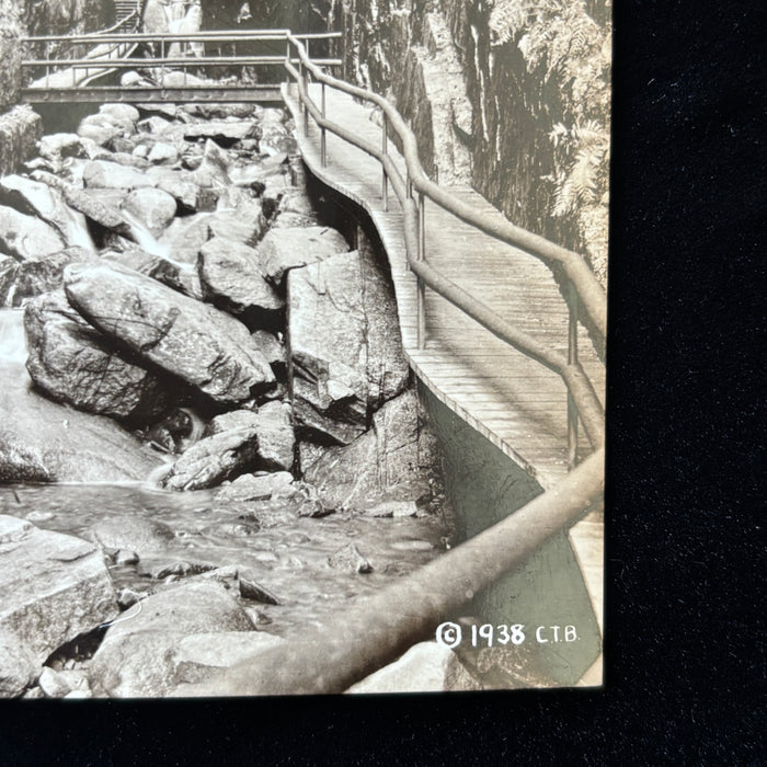 Vintage Postcard 1938 Flume Gorge Franconia Notch NH RPPC CT Bodwell White Mtns