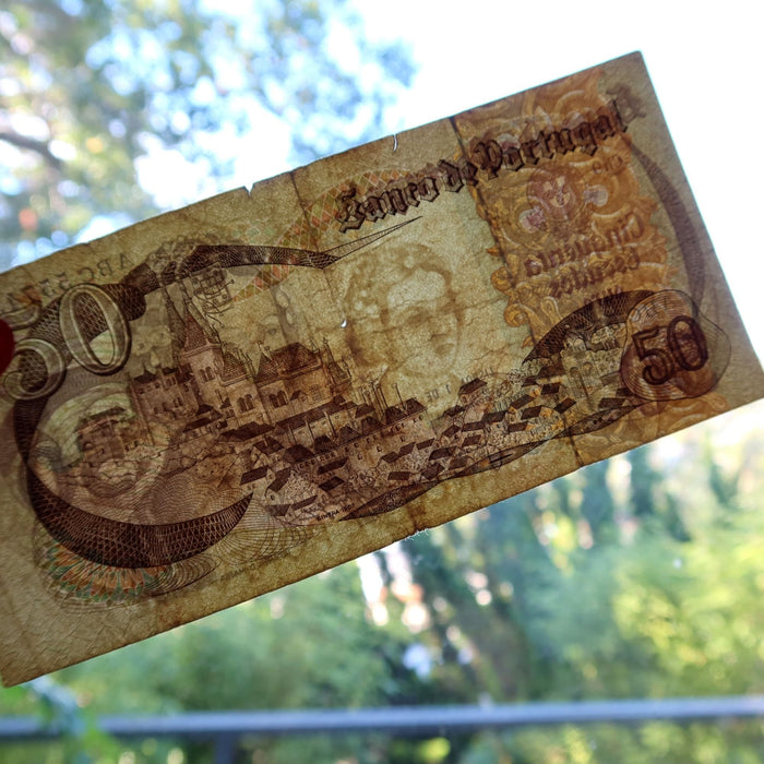 Vintage Banknote Portugal 50 Escudos Old Pre-Euro Money 1980 Watermark