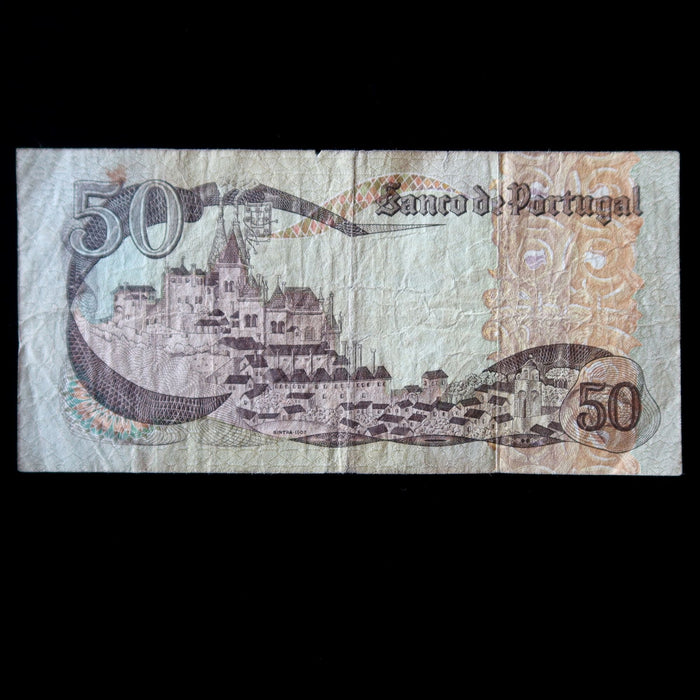 Vintage Banknote Portugal 50 Escudos Old Pre-Euro Money 1980 Watermark