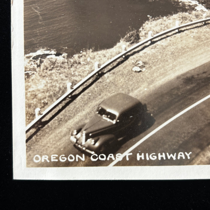 Vintage Postcard 1940s RPPC Classic Car Scenic Ocean View Oregon Coast Highway