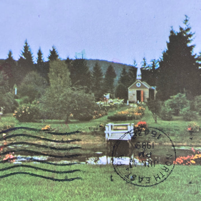 Vintage Postcard 1989 Our Lady Of Pines West Virginia Smallest Church Deer Windmill